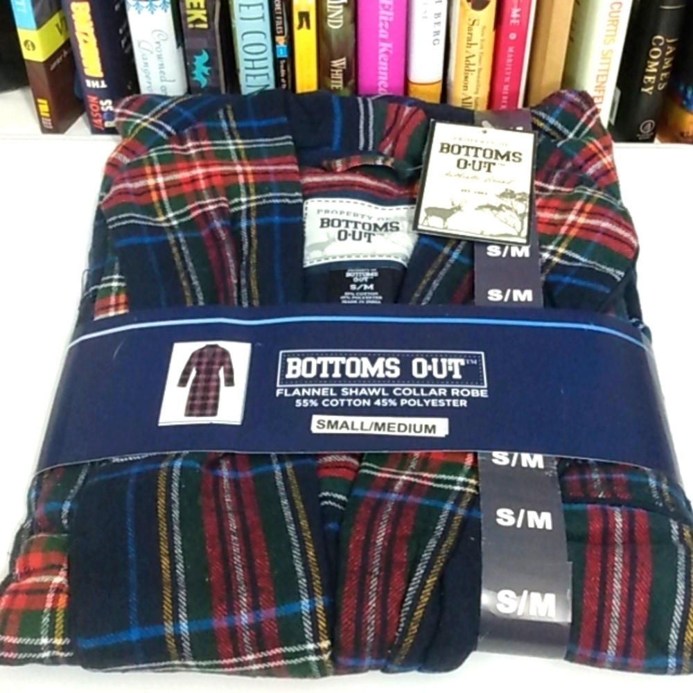 BOTTOMS OUT MEN'S FLANNEL SHAWL COLLAR BELTED LONG BATHROBE SIZE SM/MED NWT